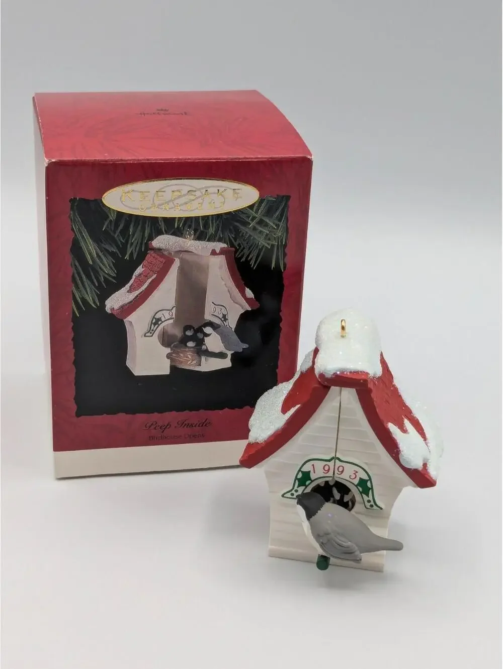 Hallmark Keepsake Peep Inside 1993, Birdhouse with Baby Birds Vintage Ornament